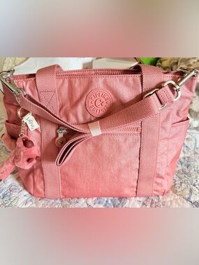 Kipling Dusty Rose Tote with Monkey Charm